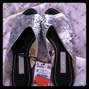 Zara brand silver sequence sandal **Brand New**